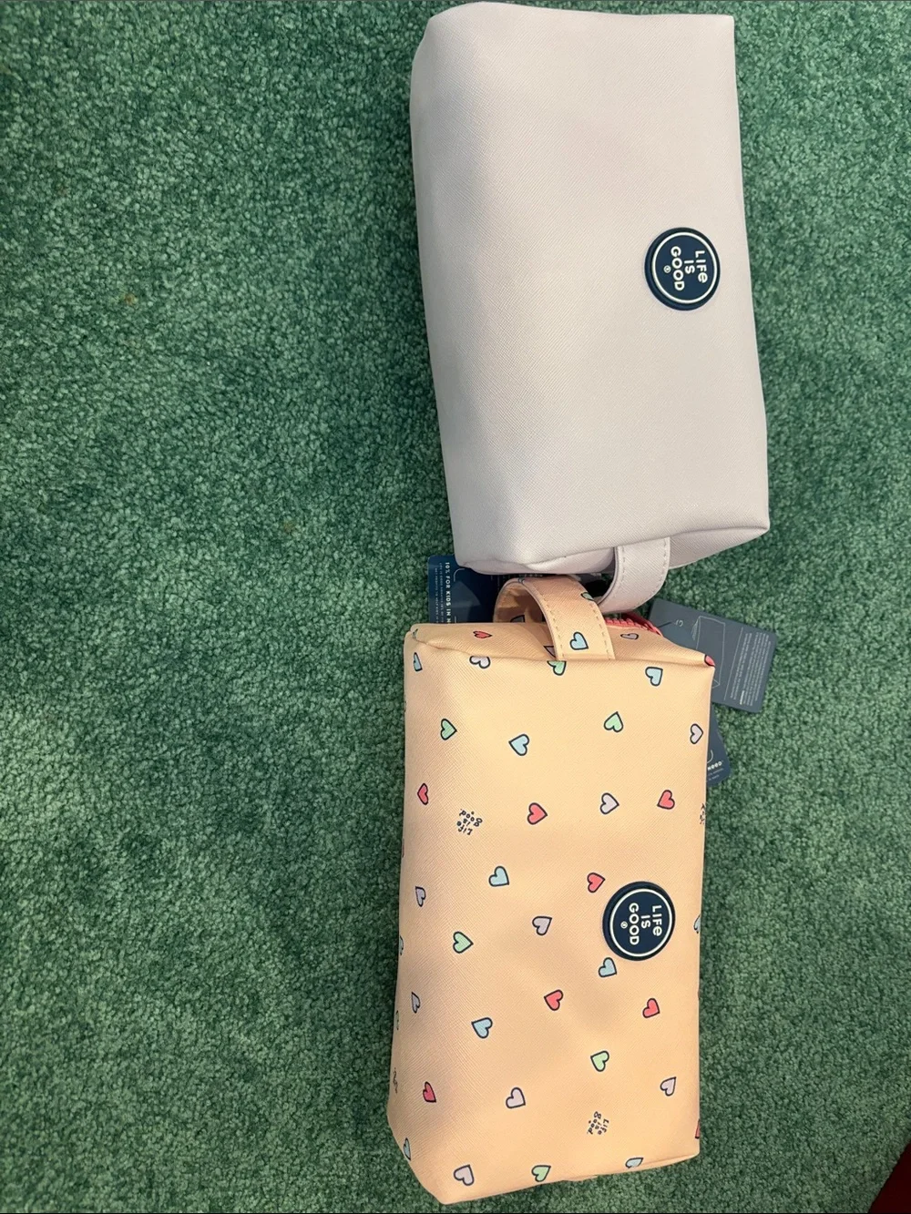 Life Is Good Toiletry Bag Bundle Pink Hearts &‎ Lavender Paw Print Travel Set